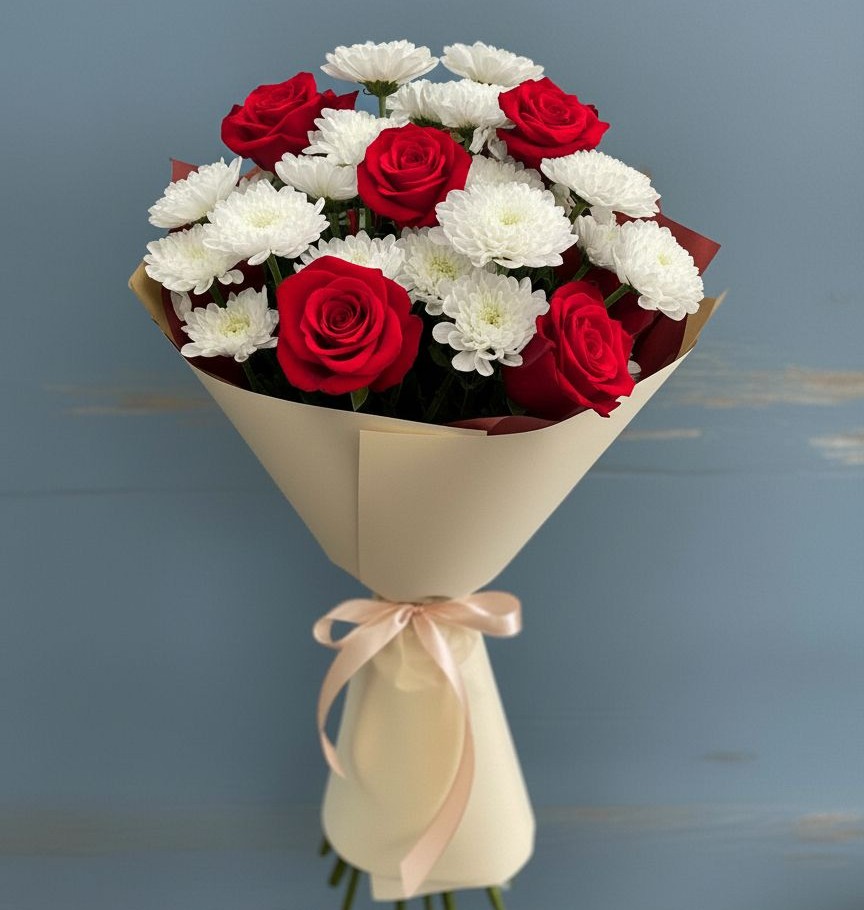 Букет цветов из: Розы и Хризантемы в Нововеличковской