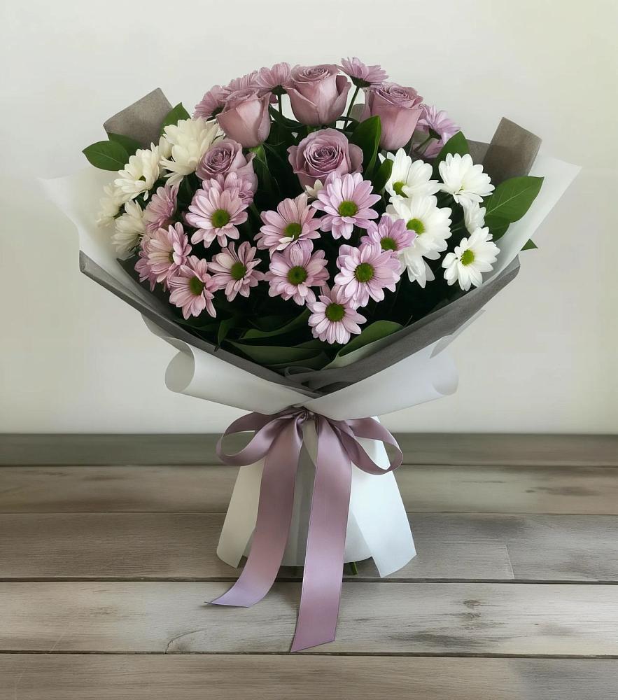 Букет цветов из: Хризантемы и Розы в Нововеличковской