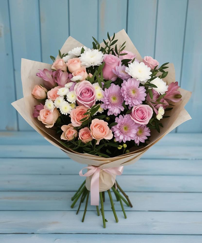 Букет цветов из: Хризантемы, Розы и Альстромерии в Нововеличковской