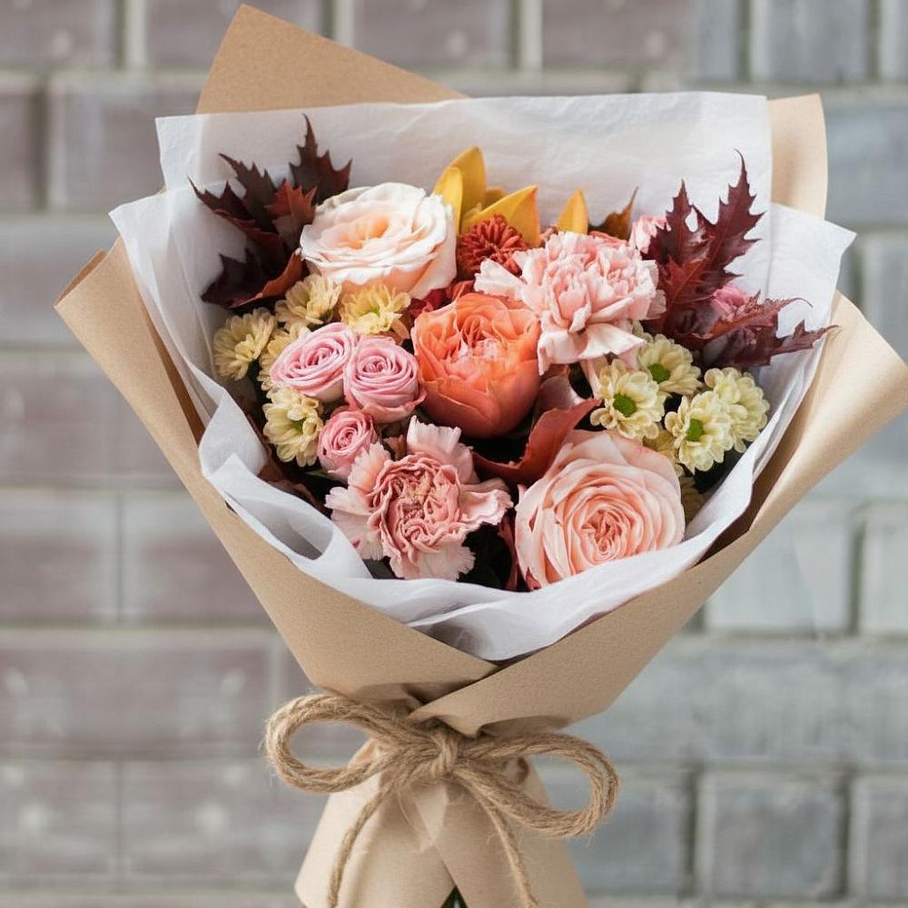 Букет цветов из: Гвоздики, Хризантемы и Розы в Нововеличковской