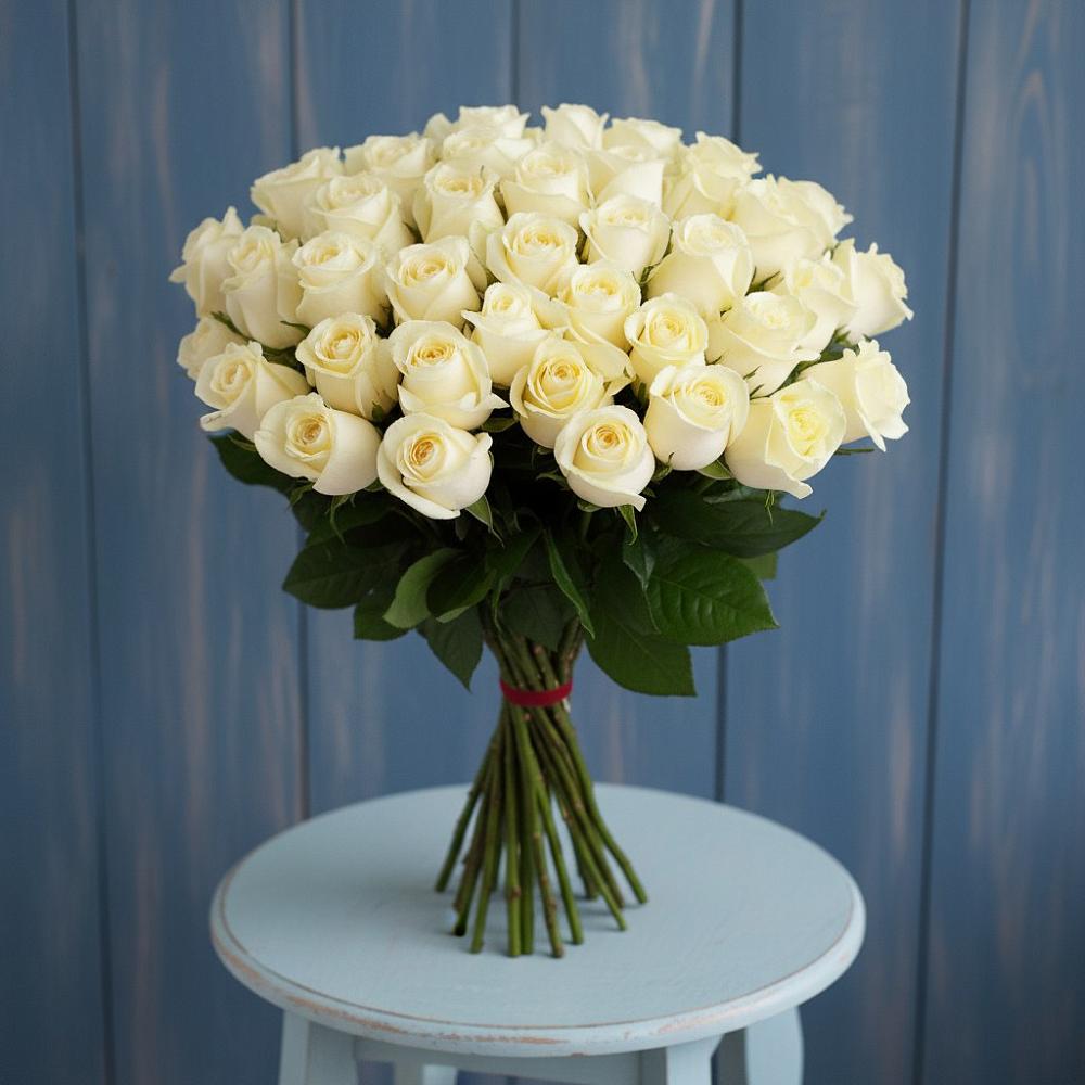 Букет 51 Белая роза Эдлесс Лав в Нововеличковской