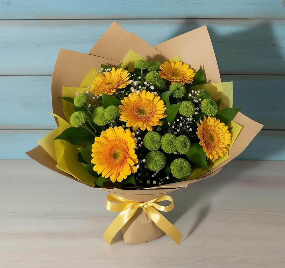 Букет цветов из: Герберы и Хризантемы в Нововеличковской