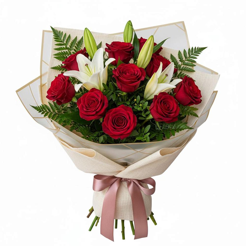 Букет цветов из: Лилии и Розы в Нововеличковской