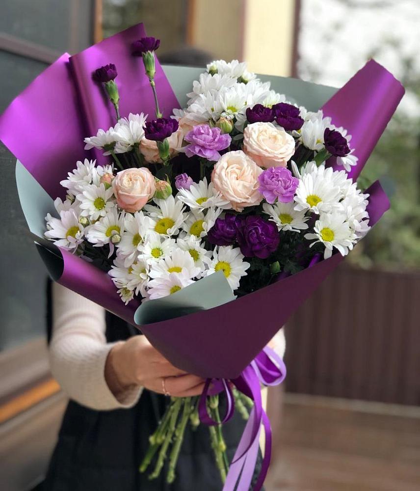 Букет цветов из: Хризантемы, Гвоздики и Розы в Нововеличковской