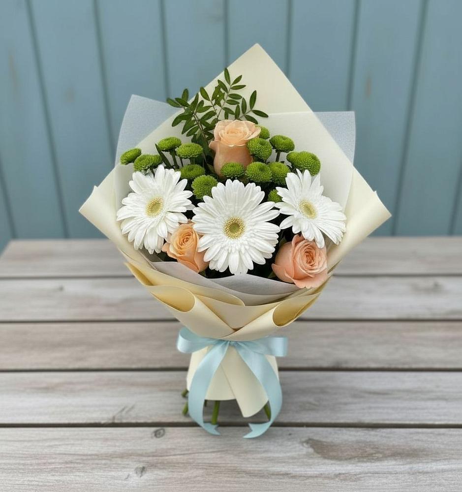 Букет цветов из: Герберы, Розы и Хризантемы в Нововеличковской