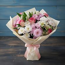 Букет цветов из:  Хризантемы, Альстромерии и Розы в Нововеличковской