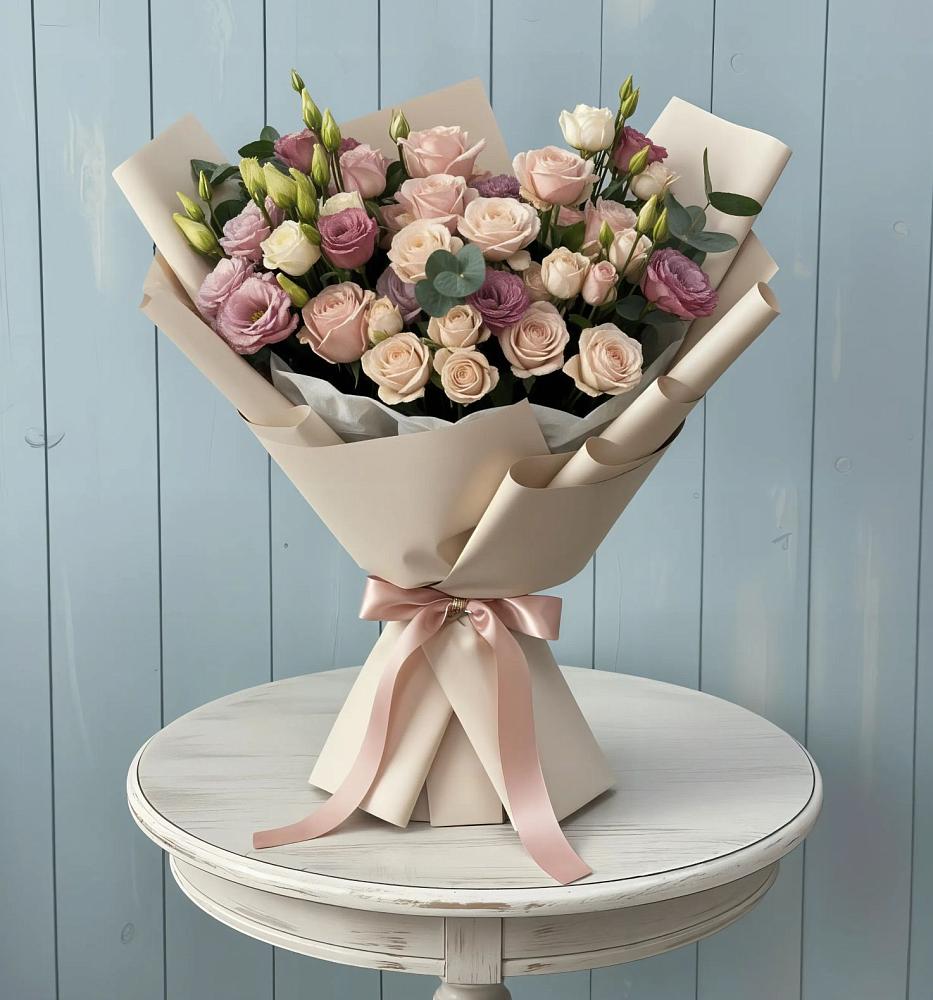 Букет цветов из: Розы и Лизиантусы в Нововеличковской