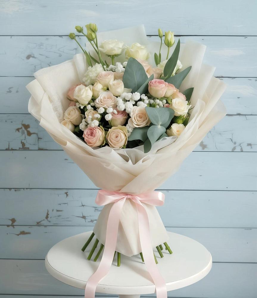 Букет цветов из: Розы и Лизиантусы в Нововеличковской