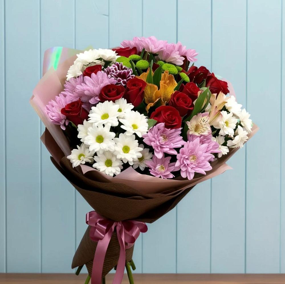 Букет цветов из: Розы, Хризантемы и Альстромерии в Нововеличковской